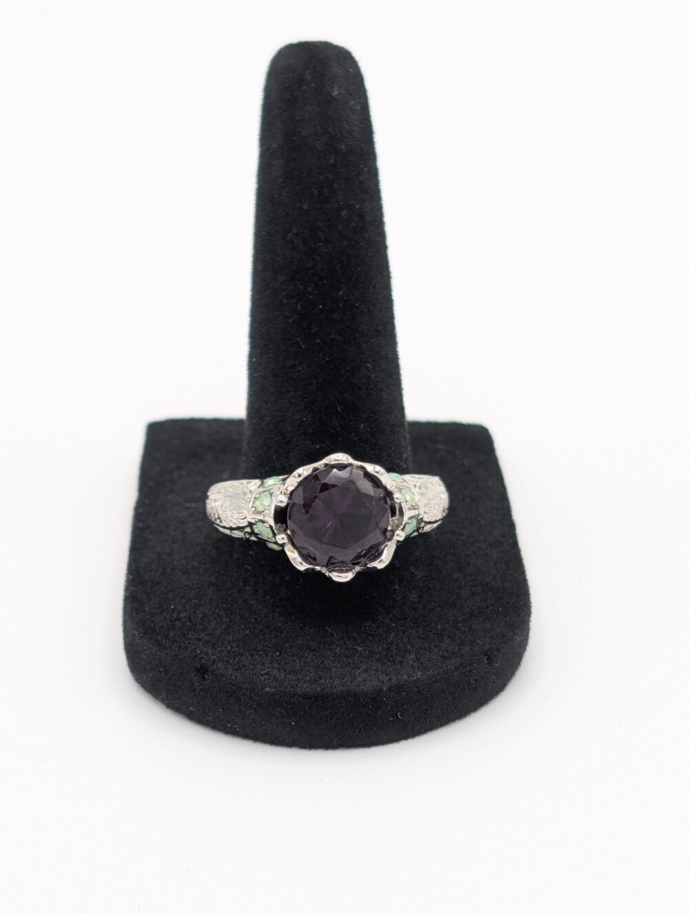 Art Deco Vintage Inspired Purple Faux Opal Statement Ring Silver Tone Filigree - Picture 1 of 13